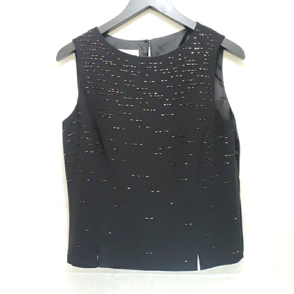 Evan-Picone Black Beaded Sleeveless Blouse Women's Size 6 Fully Lined Side Zip